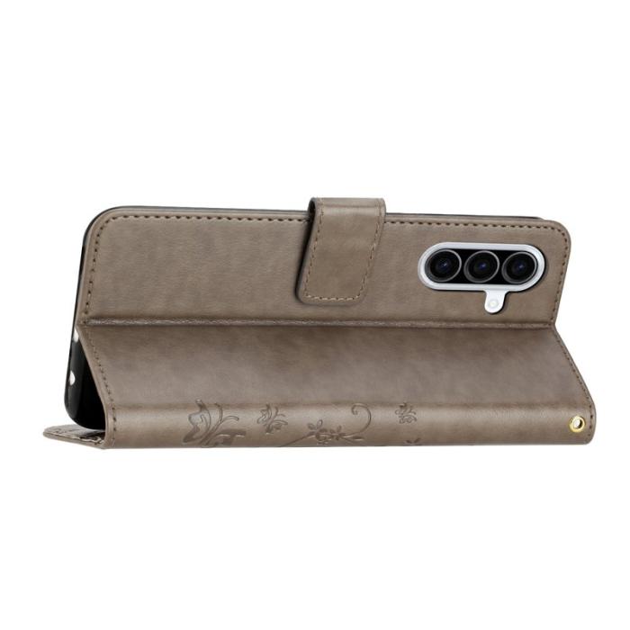 OEM - Samsung Galaxy A57 Plånboksfodral Konstläder Blomtryck - Grå