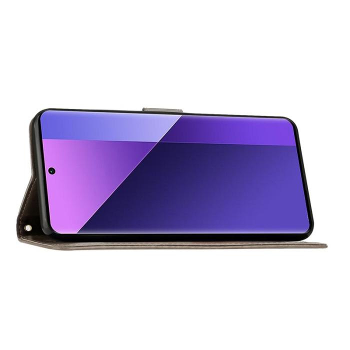 OEM - Samsung Galaxy A57 Plånboksfodral Konstläder Blomtryck - Grå