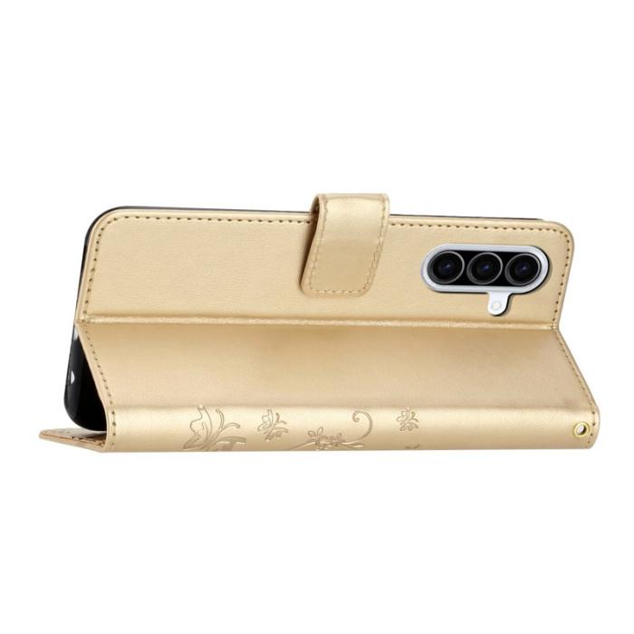 OEM - Samsung Galaxy A57 Plånboksfodral Konstläder Blomtryck - Guld