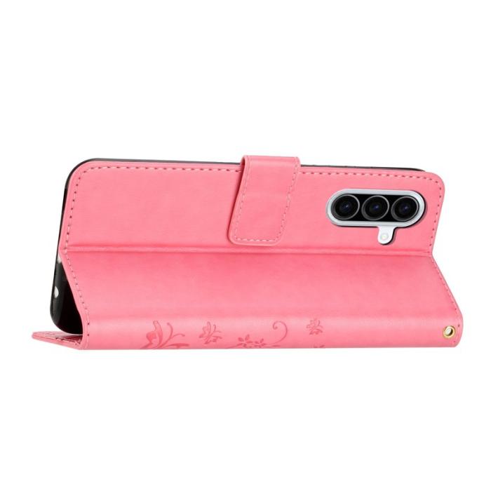 OEM - Samsung Galaxy A57 Plånboksfodral Konstläder Blomtryck - Rosa