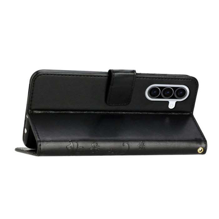 OEM - Samsung Galaxy A57 Plånboksfodral Konstläder Blomtryck - Svart