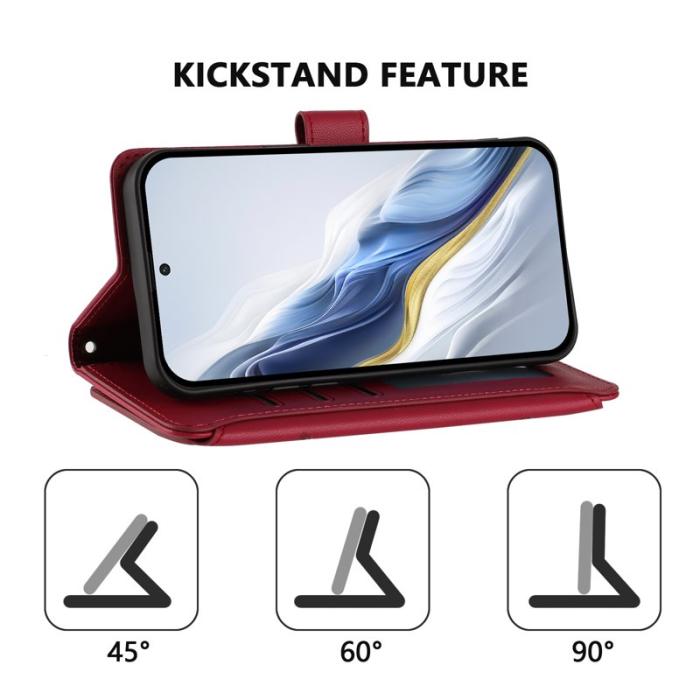 OEM - Samsung Galaxy A57 Plånboksfodral Konstläder Blomtryck - Vinröd