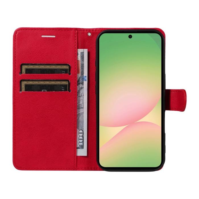 OEM - Samsung Galaxy A57 Plånboksfodral Konstläder Med Rem Ställ - Röd