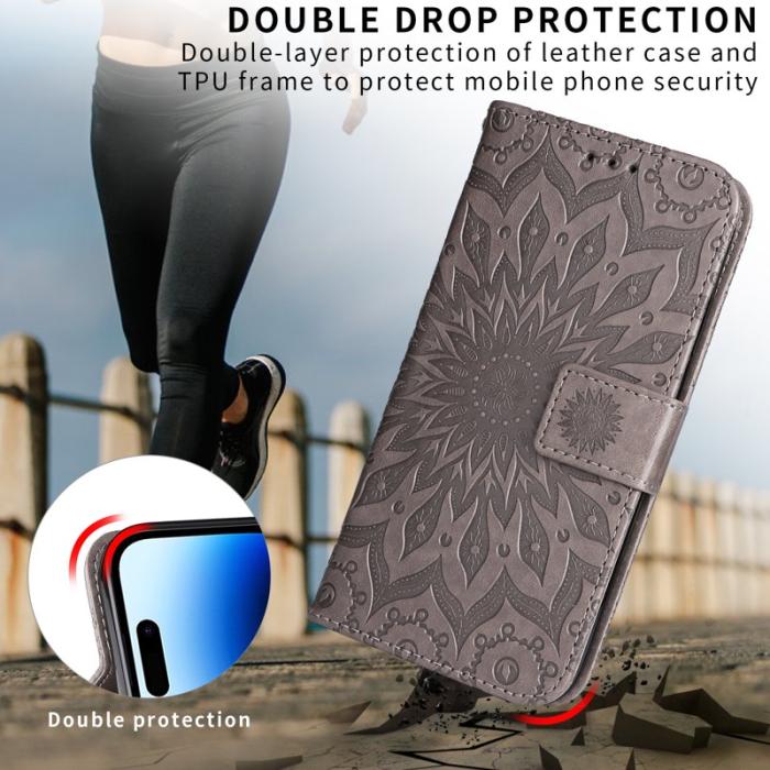 OEM - Samsung Galaxy A57 Plånboksfodral Konstläder Solrosmönster - Grå