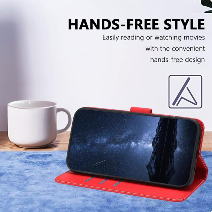 OEM - Samsung Galaxy A57 Fodral KonstLäder Ställ Solid Färg - Röd