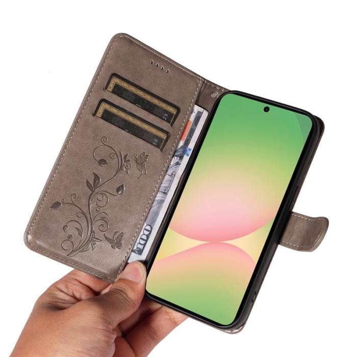 OEM - Samsung Galaxy A57 Plånboksfodral Konstläder Blommönster - Grå