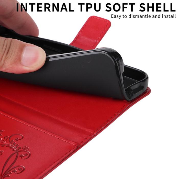 OEM - Samsung Galaxy A57 Plånboksfodral Konstläder Blommönster - Röd