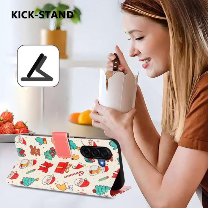 OEM - Samsung Galaxy A57 Plånboksfodral Konstläder Julmönster - Vit