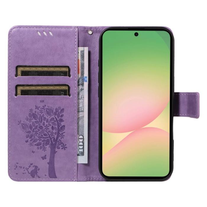 OEM - Samsung Galaxy A57 Plånboksfodral Konstläder Kattträd Mönster - Lila