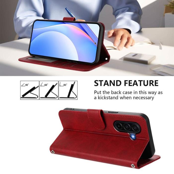 OEM - Samsung Galaxy A57 Plånboksfodral Konstläder RFID-Skydd - Vinröd