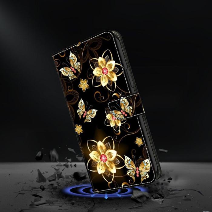 OEM - Samsung Galaxy A57 Plånboksfodral Mönstertryck Konstläder - Guld Blommor