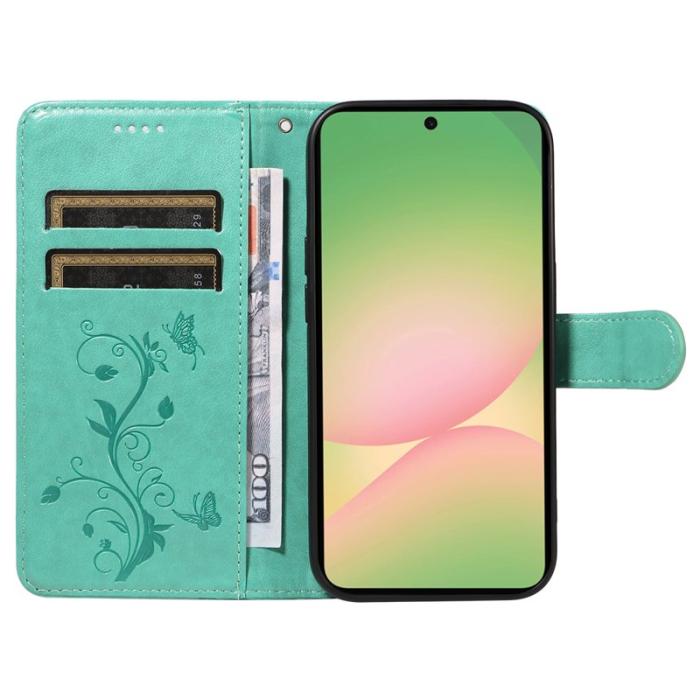 OEM - Samsung Galaxy A57 Plånboksfodral Konstläder Blommönster Ställ - Grön