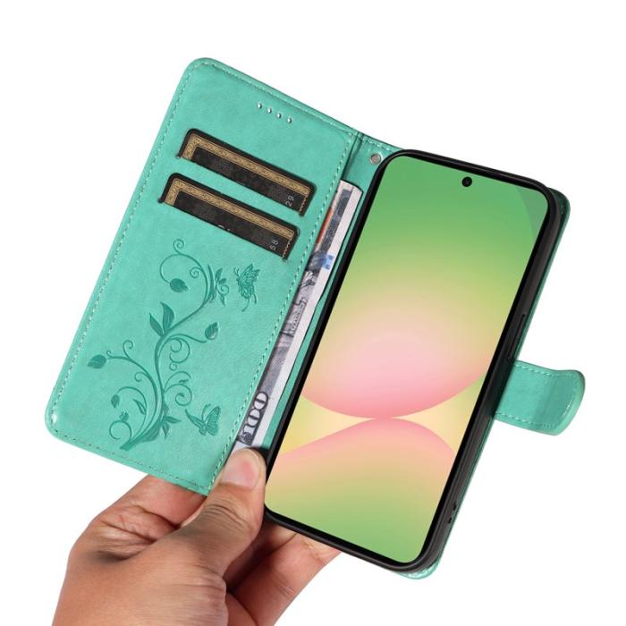 OEM - Samsung Galaxy A57 Plånboksfodral Konstläder Blommönster Ställ - Grön