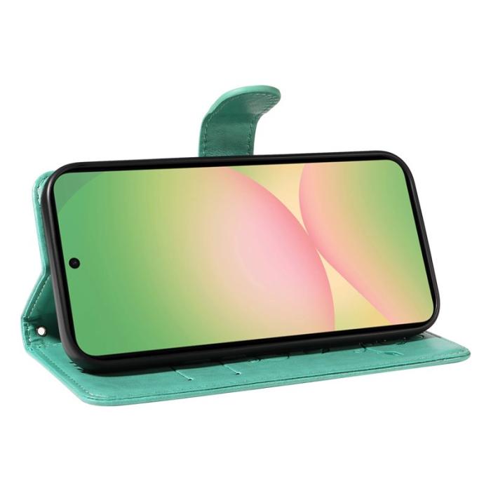 OEM - Samsung Galaxy A57 Plånboksfodral Konstläder Blommönster Ställ - Grön