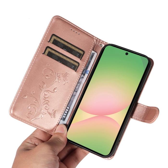 OEM - Samsung Galaxy A57 Plånboksfodral Konstläder Blommönster Ställ - Rosa Gold