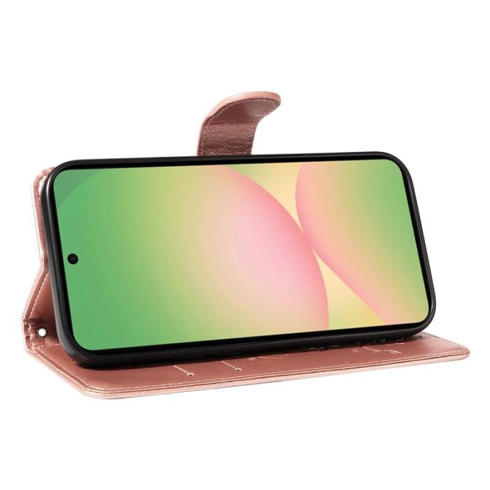 OEM - Samsung Galaxy A57 Plånboksfodral Konstläder Blommönster Ställ - Rosa Gold