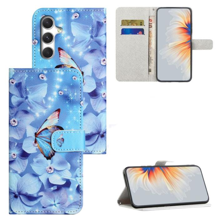OEM - Samsung Galaxy A57 Plånboksfodral Konstläder Blommor och Fjärilar - Vit