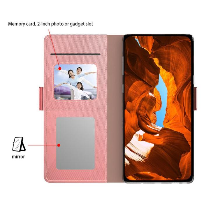 OEM - Samsung Galaxy A57 Fodral KonstLäder Kortfack Spegel - Roséguld