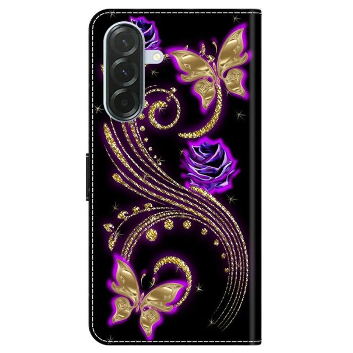 OEM - Samsung Galaxy A57 Plånboksfodral Konstläder - Lila Blommor / Fjärilar
