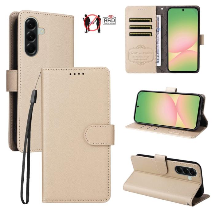 OEM - Samsung Galaxy A57 Plånboksfodral Konstläder RFID Skydd - Krämvit