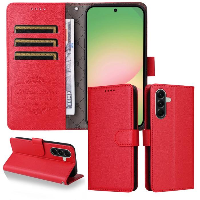 OEM - Samsung Galaxy A57 Plånboksfodral Konstläder RFID Skydd - Röd