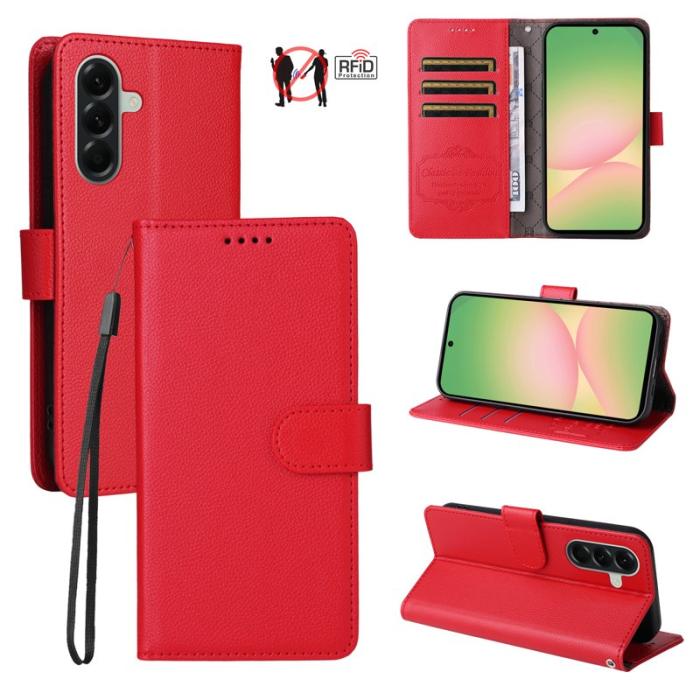 OEM - Samsung Galaxy A57 Plånboksfodral Konstläder RFID Skydd - Röd