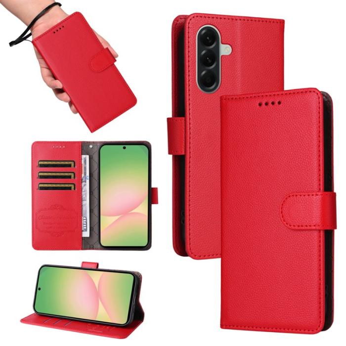 OEM - Samsung Galaxy A57 Plånboksfodral Konstläder RFID Skydd - Röd