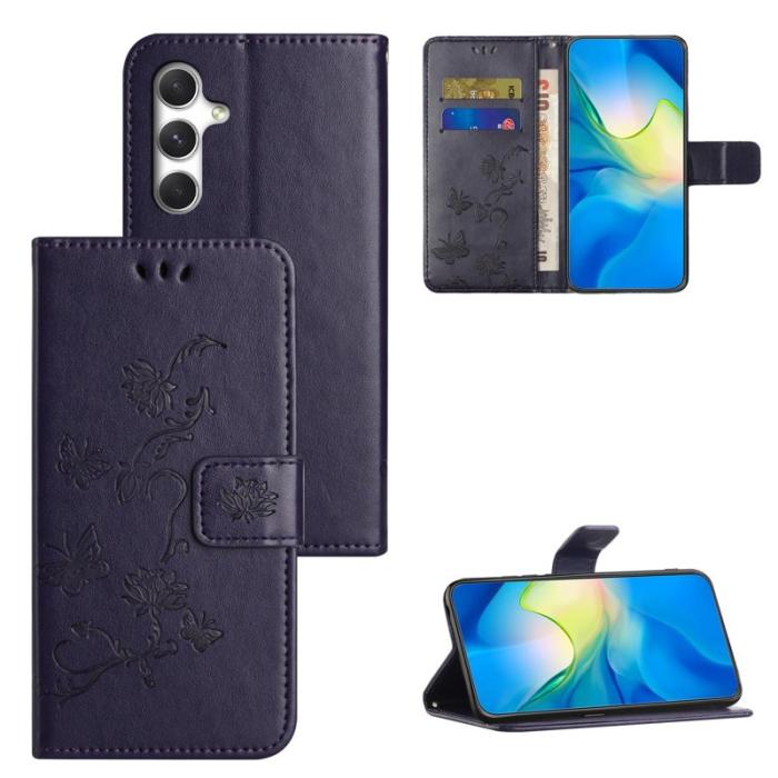 OEM - Samsung Galaxy A57 Plånboksfodral Konstläder Ställ Impräntad Fjäril - Blå