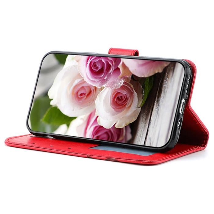 OEM - Samsung Galaxy A57 Plånboksfodral Konstläder Ställ Impräntad Ros - Röd