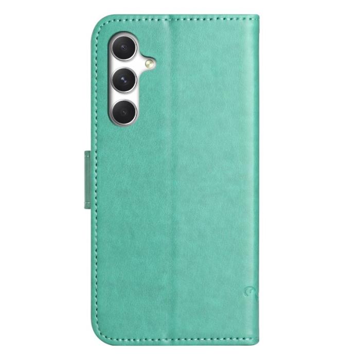 OEM - Samsung Galaxy A57 Plånboksfodral Konstläder Ställ Imprimerad Fjäril - Cyan