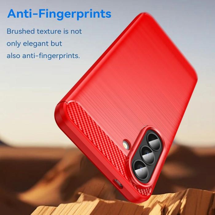 OEM - Samsung Galaxy A57 Mobilskal Plast Kolfiber Textur - Röd