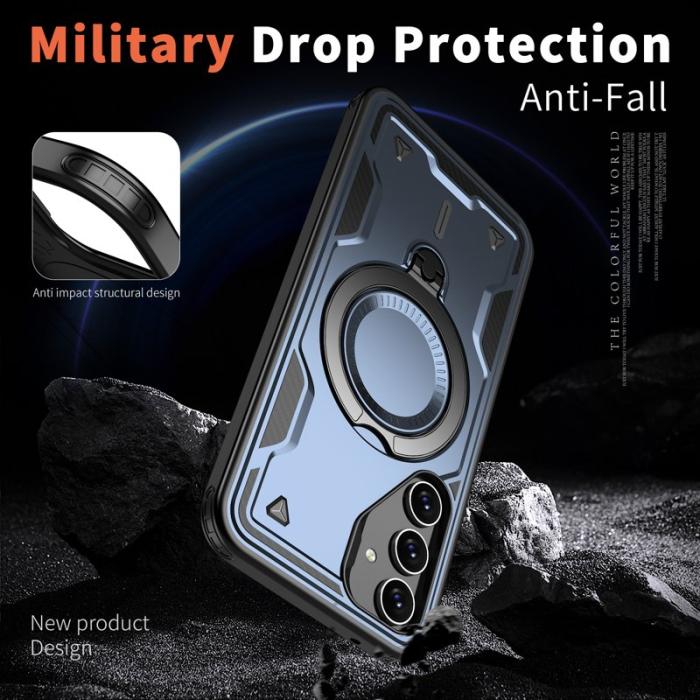 N/A - Samsung Galaxy S23 FE Skal Plast Militärskydd Kickstand - Blå