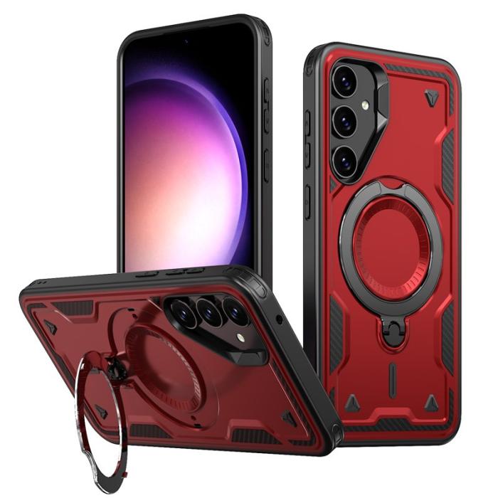 N/A - Samsung Galaxy S23 FE Skal Plast Militärskydd Kickstand - Röd