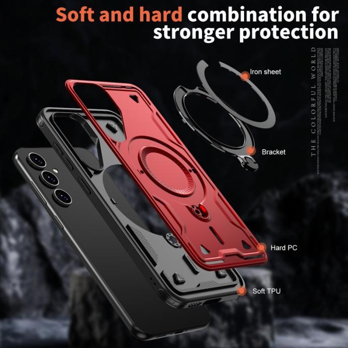 N/A - Samsung Galaxy S23 FE Skal Plast Militärskydd Kickstand - Röd