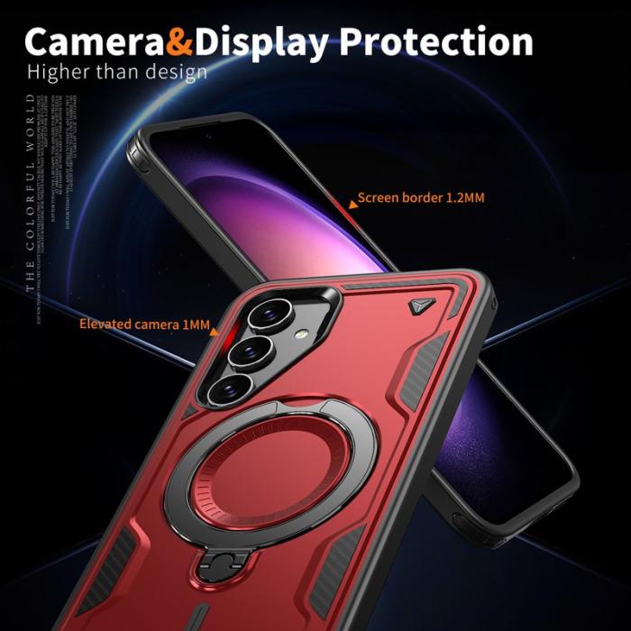 N/A - Samsung Galaxy S23 FE Skal Plast Militärskydd Kickstand - Röd