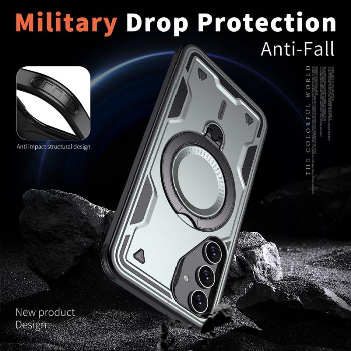 N/A - Samsung Galaxy S23 FE Skal Plast Militärskydd med Ställ - Grå