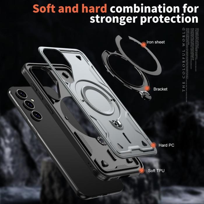 N/A - Samsung Galaxy S23 FE Skal Plast Militärskydd med Ställ - Grå