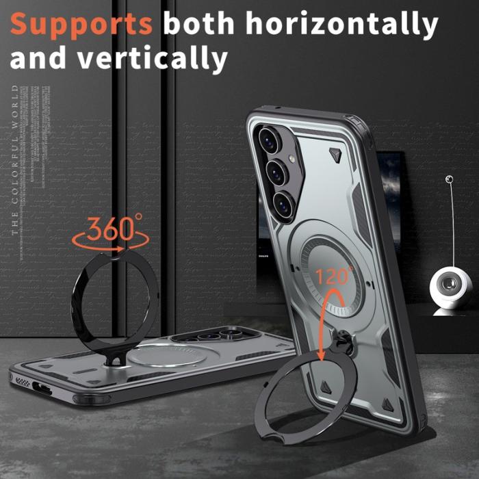 N/A - Samsung Galaxy S23 FE Skal Plast Militärskydd med Ställ - Grå