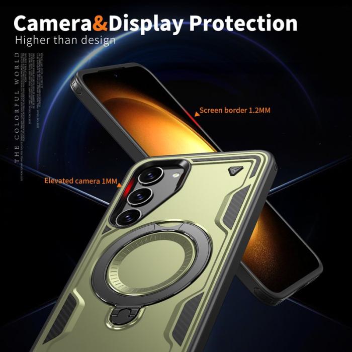 N/A - Samsung Galaxy S23 Skal Militärskydd Plast Kickstand - Olive Green