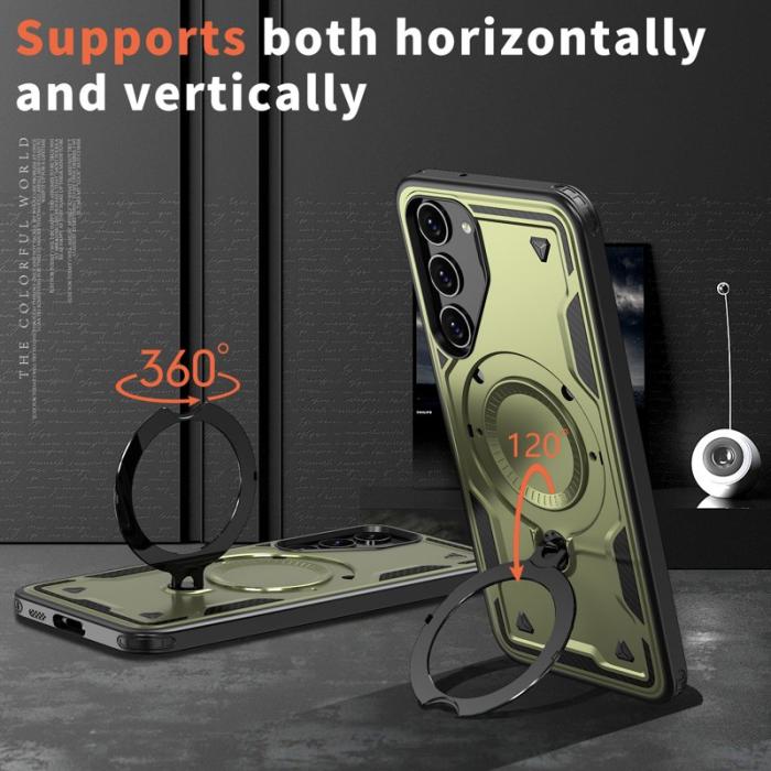 N/A - Samsung Galaxy S23 Skal Militärskydd Plast Kickstand - Olive Green