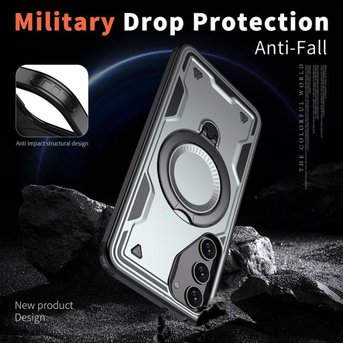 N/A - Samsung Galaxy S23 Skal Plast Militärskydd Kickstand - Grå