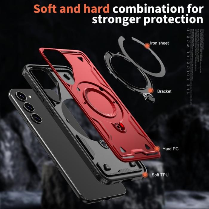 N/A - Samsung Galaxy S23 Skal Plast Militärskydd Kickstand - Röd