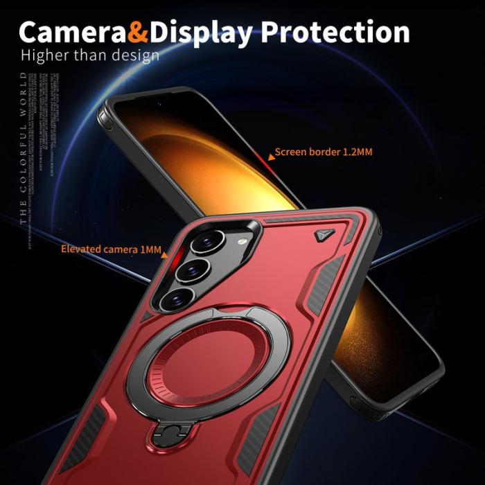 N/A - Samsung Galaxy S23 Skal Plast Militärskydd Kickstand - Röd