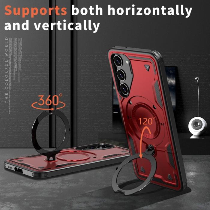 N/A - Samsung Galaxy S23 Skal Plast Militärskydd Kickstand - Röd