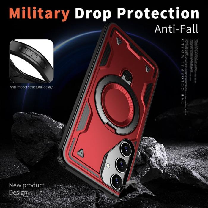 N/A - Samsung Galaxy S25/S24 Skal Plast Militärskydd Kickstand - Röd