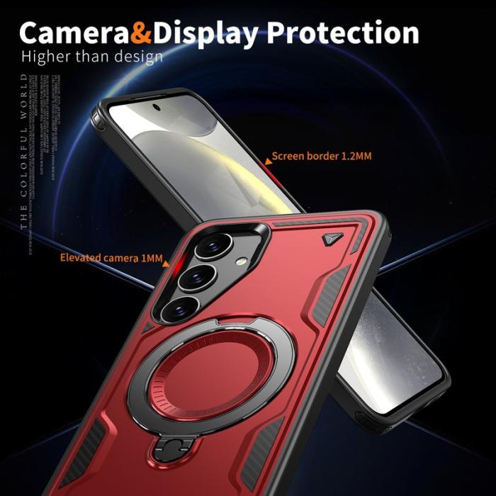 N/A - Samsung Galaxy S25/S24 Skal Plast Militärskydd Kickstand - Röd