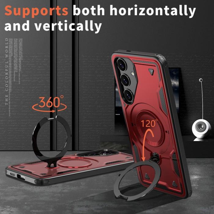 N/A - Samsung Galaxy S25/S24 Skal Plast Militärskydd Kickstand - Röd