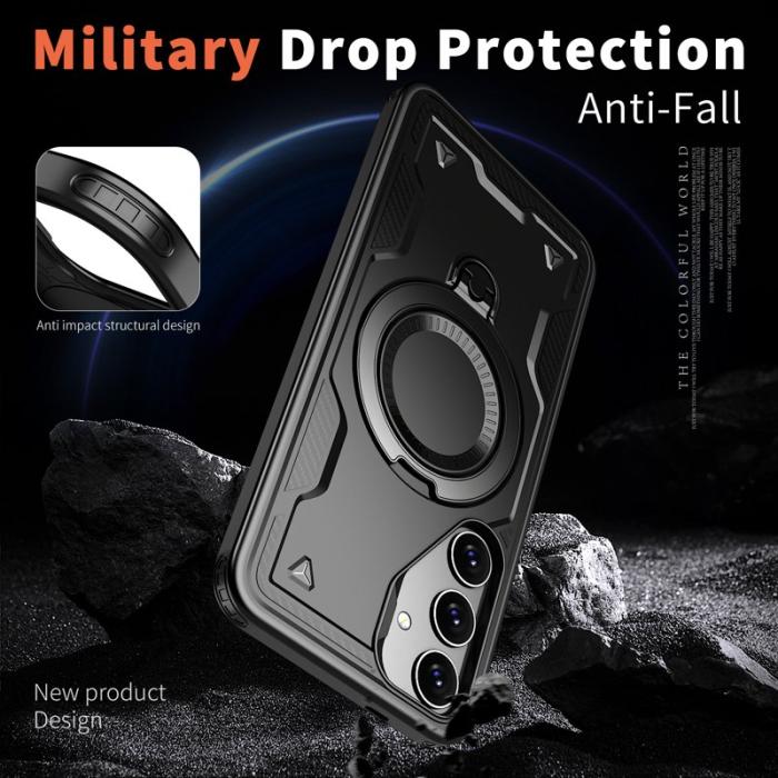 N/A - Samsung Galaxy S25/S24 Skal Plast Militärskydd Kickstand - Svart