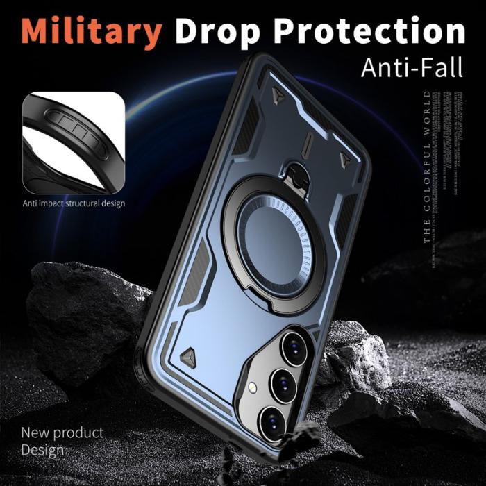 N/A - Samsung Galaxy S25+ Skal Plast Militärskydd Kickstand - Blå