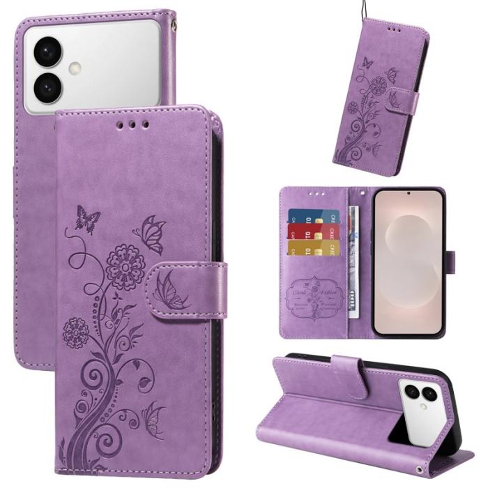 OEM - Samsung Galaxy S26 Edge Plånboksfodral Konstläder Blomtryck Ställ - Lila
